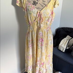 Hollister Yellow and Pink Floral Midi Dress